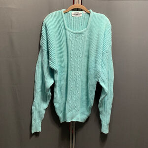 B24-Women's Kinniku Sweater chunky Size L Blue VTG vintage